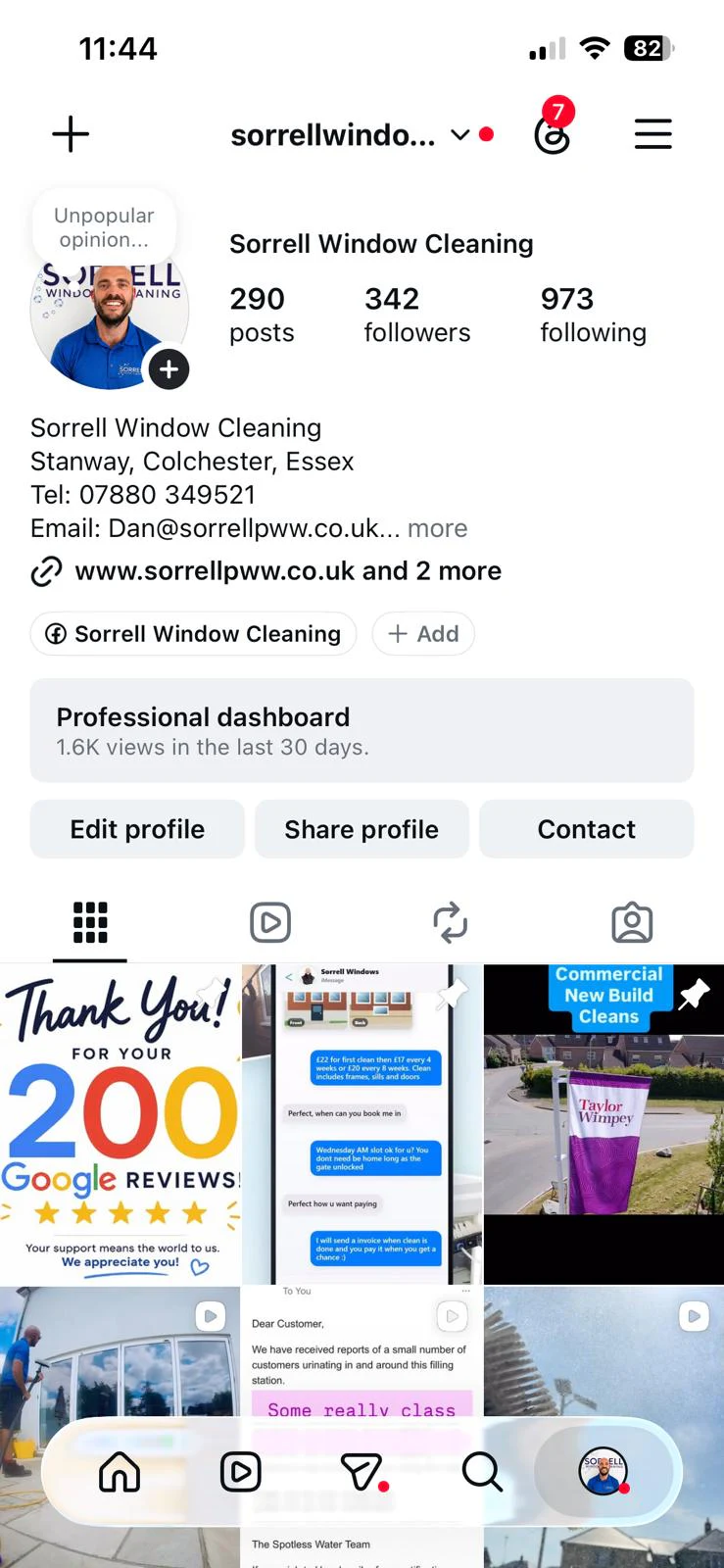 Sorrell Window Cleaning Instagram profile screenshot