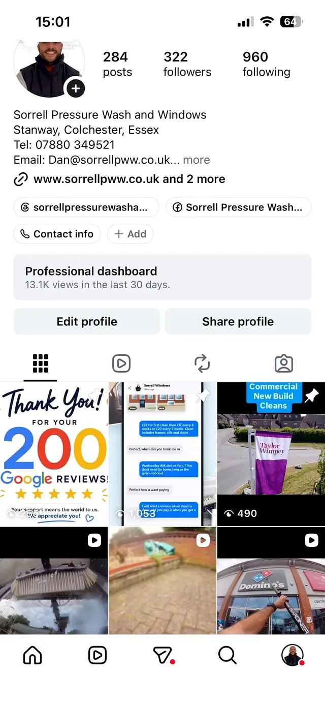 Sorrell Window Cleaning Instagram profile screenshot